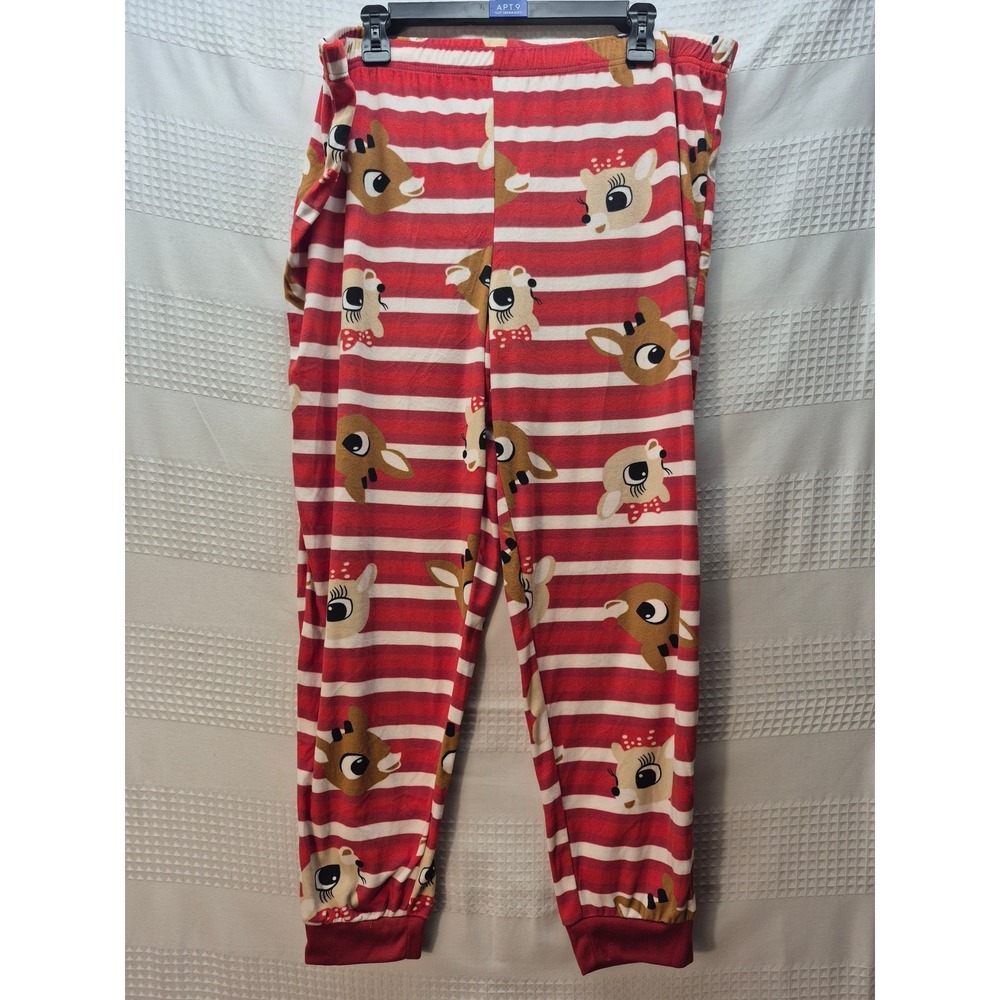 Unbranded Red White Stripe Rudolph Reindeer Christmas Pajama Pants Womens XL